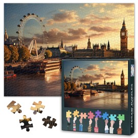 Jigsaw Puzzles for Adults 1000 Pieces London City Panorama Thames River Landscape Art Premium Paper Puzzle Family Game Challenging Thinking Game 70 x 50 cm