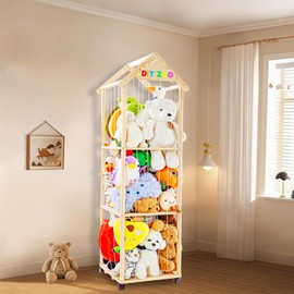 VTSHENY Stuffed Animal Storage,Stuff Animal Organizer Display Wood Zoo Animals Toy Holder with Length Adjustable,360° Swivel Wheels Simple Installation for Nursery Play Room Bedroom