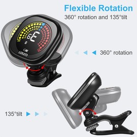 LEKATO Guitar Tuner Rechargeable, Tuner Clip On for Guitar, Bass, Ukulele,Violin & Chromatic Tuning Modes, Fast Accuratie Tuning, Super Bright Display to Read, for Professional/Beginners