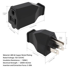 RTNILT Extension Cord Ends Male and Female Repair Replacement, 125V 15A 2 Pole 3 Wire Straight Blade Electrical Plug and Connector, Black (2 Sets)