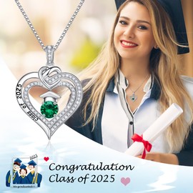Turandoss 2025 Graduation Gifts for Her, S925 Sterling Silver Birthstone Necklace, Class of 2025 Necklace, College High School Graduation Gifts for Her