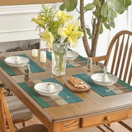 Set of 4 Place Mats Green Blue Grey Stripes 30 x 45 cm Summer Banquet Place Mats Washable Cotton Linen Fabric Place Mats Kitchen Party Decoration for Home Restaurant Dining Table Kitchen