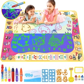 Pizarrón Mágico para Niños, 100×70cm Estera de Dibujo de Agua, Alfombra Manta para Pintura, Tapete Magico Water Doodle Mat Grande Regalo Juguetes para Pintar para Niños y Niñas Cumpleaños Navidad