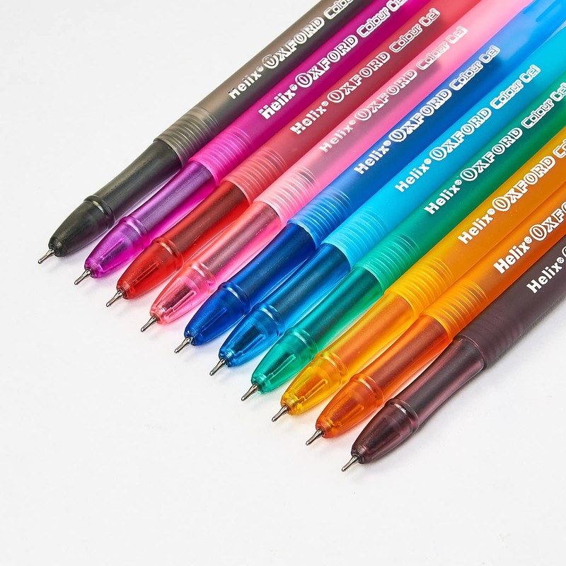 Helix Oxford Colour Gel Pens (x10 Pack Assorted Colours) with