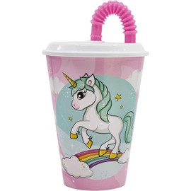 Gold1 Kids Character Sports Tumbler 430ML Drinking Re-usable Plastic Cup with Straw (Unicorn)