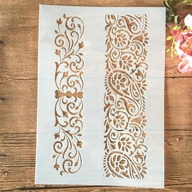 TIAMECH A4 Reusable Flower Border Line Stencil for Painting - Floral Edge Background Layering Template, DIY Wall Art, Wood Furniture, Scrapbook & Crafts (8.3x11.7inch)