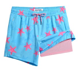 maamgic Men's Swim Trunks 5 inch Recycled Beach Shorts with Compression Liner Quick Dry Swim Shorts Zipper Pockets