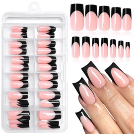 Bellelfin 120Pcs Black French Tip Press on Nails, Medium Square Nails Press ons French Fake Nails Full Cover French Tips Press on False Nails for Women Girls