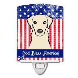 Caroline's Treasures BB2152CNL American Flag and Yellow Labrador Ceramic Night Light Compact, UL-Certified, Ideal for Bedroom, Bathroom, Nursery, Hallway, Kitchen, 6x4x3, Multicolor