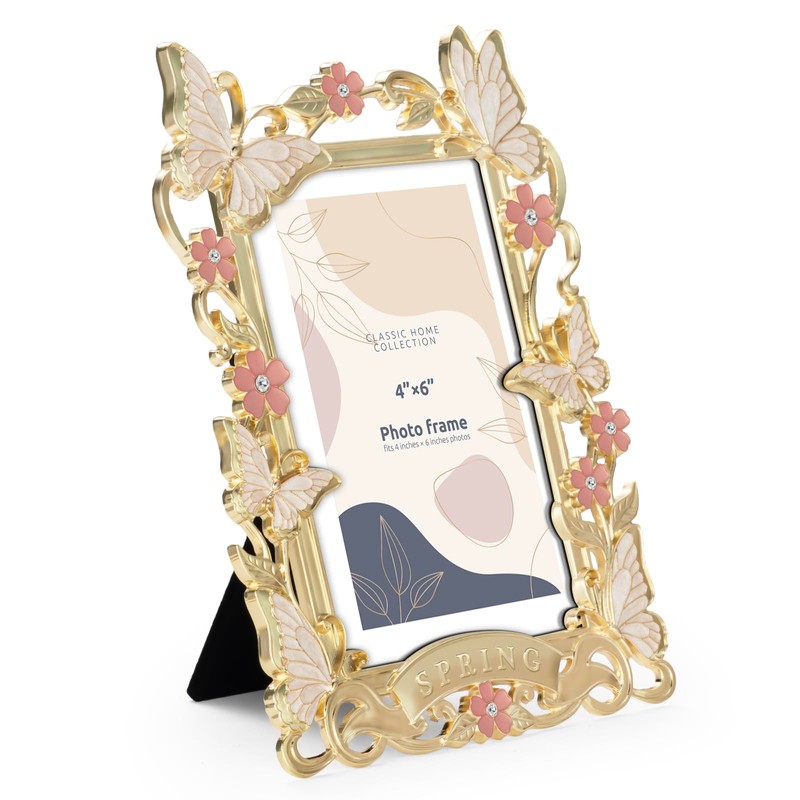FIHOO 4x6 inch Picture Frame Butterfly Design Spring Style Metal