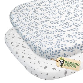 Muslin Bassinet Sheets for Baby Girl Boy, Boho Baby Bassinet Sheets Fitted for Oval Hourglass Rectangular Bassinet Mattress Pad(32"x16"), Soft Breathable Rayon Made Form Bamboo, 2 Pack