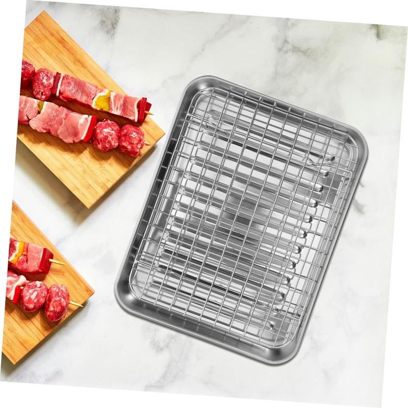 Alipis Stainless Steel Baking Pan Set Racks Roasting Baking Oil-draining