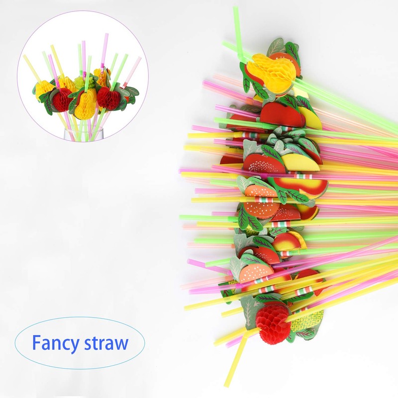 ALINK 50-Pack Tropical Fruit Plastic Drinking Straws, Hawaiian Beach Cocktail