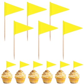 100PCS Yellow Blank Toothpick Flags, Mini Triangle Stick Flag Toothpicks Flags Plain Yellow Toothpick Stick Flag Cheese Label Markers Golf Cupcake Toppers DIY for Cocktail Fruit Hamburger Cupcakes