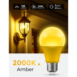 L LOHAS LED Yellow Bug Light Bulbs Outdoor, A19 9W Bug Lights for Outside, 60W Equivalent, 2000K Amber Porch Light Bulb, Non-Attracting, E26 Base, Not-Dimmable, Ideal for Patio, Deck, Backyard, 2 Pack