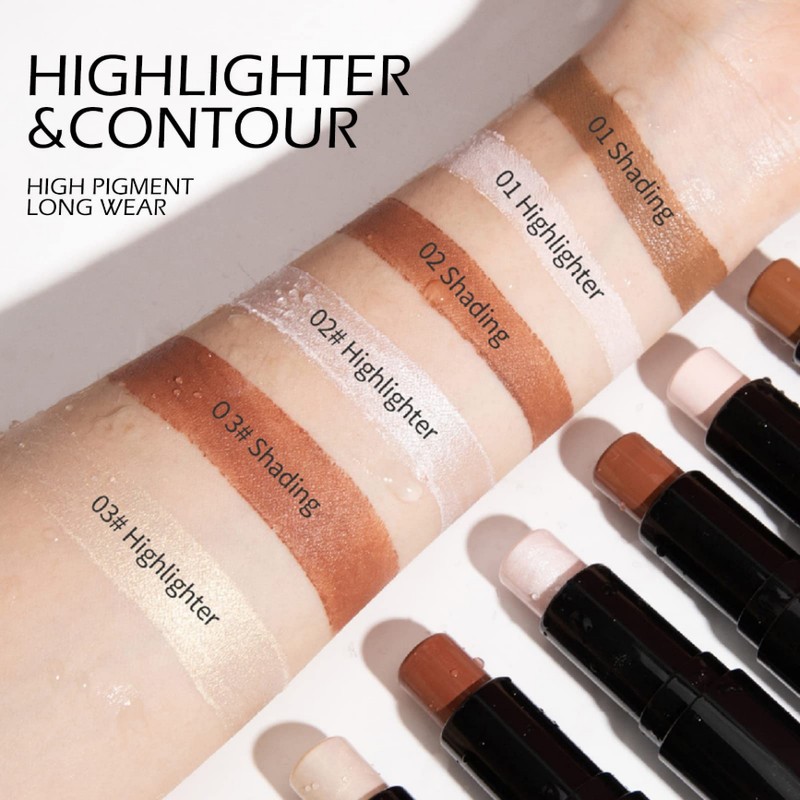 KYDA 2 Colors Highlighter Contour Stick, Shimmer Pearl Highlighter Finish,