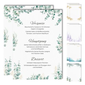 15 Blank Menu Cards for Menus and Drinks Cards for Wedding, Birthday, Confirmation (Eucalyptus 3)