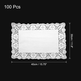 sourcing map 100 Pcs White Lace Paper Doilies 12 x 16 Inch Rectangle Paper Doilies Tableware Disposable Paper Decorative Paper Placemats for Wedding, Birthday, Cakes, Desserts, Tableware Food