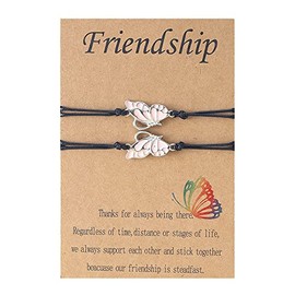 Fuqimanman2020 2pcs Long Distance Matching Enamel Butterfly Love Charm Bracelet Set for 2 Couple Best Friends BFF Friendship Mother Daughter Jewelry-Pink Silver