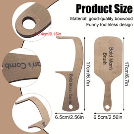 2pcs Bald Man's Comb, Bald Man Joke Hairbrush Bald Mans Comb and Brush Hairless Combing Funny Bald Man Wooden Grooming Tool Gag Gift for Bald Man Father Dad