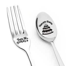 Happy 18th Birthday Gift for Son Daughter 18 Year Old Gifts for Boys Girls Fork Spoon Set for Women Men Best Friend Bestie Thank You Gifts for Soul Sister Brother Christmas Gifts