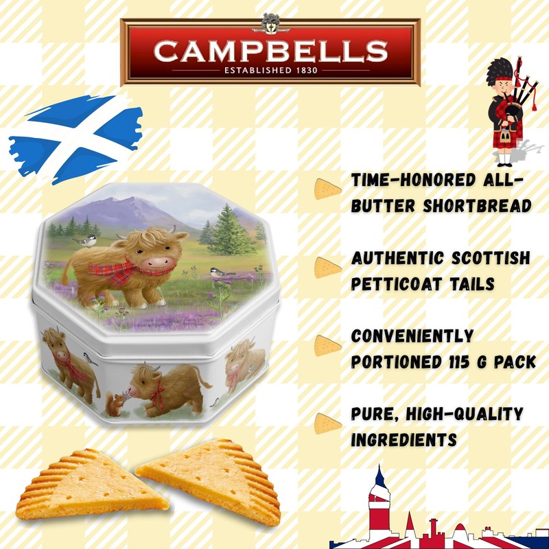 Campbells Shortbread Petticoat Tails Cookies Tin 4.1 Oz (Pack of