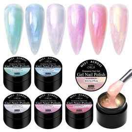 MEET ACROSS Aurora Extension Nail Gel Set, 6 Colors Builder Nail Gel Building Gel for Nails Long-Lasting Nail Extension Gel for Manicure Art With Nail Brush