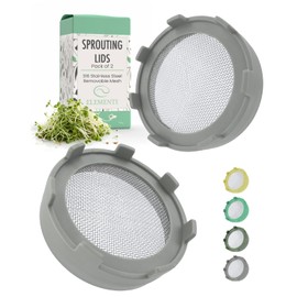 Elementi Sprouting Lids for Mason Jars (Set of 2), Wide Mouth Mason Jar Strainer Screen Lids for Sprouting Kit, 316 Stainless Steel Mesh (Grey)