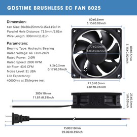 GDSTIME EC Cooling Fan 8025 80mm x 25mm AC 110V 115V 120V 220V 240V Small Industrial Axial Brushless Cooling Fan Muffin Fan DIY