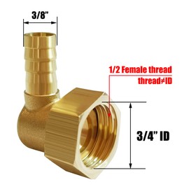 Joywayus 90 Degree Elbow Detachable Connector Fitting 3/8" Barb x 1/2" Female Swivel Pipe Brass Hose Fitting for Water Fuel Air