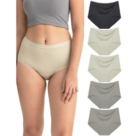 Neione Women High-Waisted Underwear No Show Panties Breathable Modal Full Briefs Moisture Wicking Quick Dry Comfortable Ladies Undies 5 Pack Shadow M
