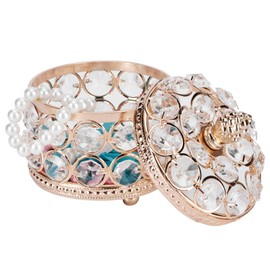 Bewinner Crystal Jewelry Trinket Box - Classic Vintage Rose Gold - Earrings Rings Bracelets Storage Box - for Home Decoration