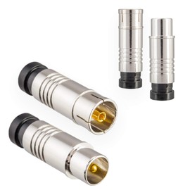 Antenna Plug Set 2 x Male and 2 x Female for Cable View, DVB-C Radio, DVB-T2 TV Antennas, IEC (Male + Female) Compression Connector for Coaxial Antenna Cable, Coupling Cable, BK Systems HQ 4K UHD