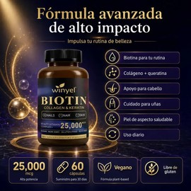Biotina Alta Potencia 25000 Mcg Cabello Uñas Piel 60 Cáps