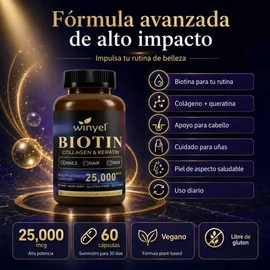 Biotina Alta Potencia 25000 Mcg Cabello Uñas Piel 60 Cáps