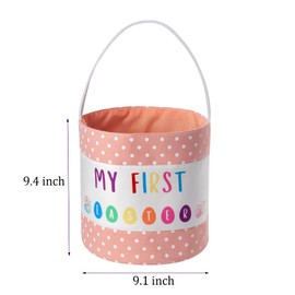 My First Easter Basket with Polka Dot and Bunny Design for Egg Hunt, Spring Holiday Organizer. Nursery Storage, Seasonal Decor (Pink)