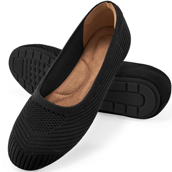 Reimferce Flats for Women Ballets Shoes: Black 7.5 Comfortable Knitted