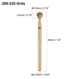 sourcing map 12pcs 200-230 Grits Diamond Grinding Bit 4.5mm Ball Head 2.35mm Shank 4.5mm Length Titanium Plated Stone Sanding Drill Bits Rotary Tool for Nails Grinding Polishing