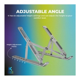 Kratos Power Aluminum Foldable Laptop Stand for Desk, Adjustable Ergonomic Portable Laptop Holder, Foldable Computer Stand, 7 Angles, Anti-Slip, Laptop Riser Compatible with 10-17 inch Laptops (Gray)