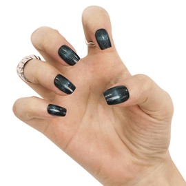 Belleruta Cat Eye Press On Nails, Black Square Fake Nails, Medium 30 pcs Nail Kit with Nail Glue