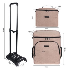 Cooler Bag Wheeled Double，Large Removable Insulated Rolling Cooler Collapsible Leakproof Portable Ice Packs for Camping Picnic Beach Travel（Khaki）