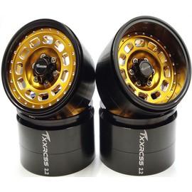 Txxrcss RC 2.2 Beadlock Wheels Adjustable 2 Offsets Rims Hub for Aluminum Upgrades 1/10 Crawle Car Wheel and Tires Remote Control SCX10 Trx4m(4PC) (Black ＆Titanium gdlden)