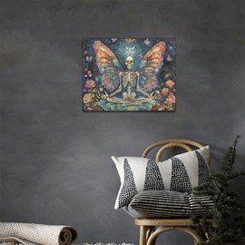 Skeleton Wall Art Skull Butterfly Dark Spooky Pictures Wall Decor Gothic Horror Canvas Painting Home Modern Artwork Decorations Framed for Bathroom Living Room Bedroom Office 16 x 12 inch