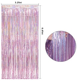 Pack of 2 Glitter Curtain Decoration, Metallic Tinsel Curtains, Pink Foils, Fringe Curtain, Tinsel Curtain Shimmer for Wedding, Engagement, Birthday, Bachelorette, Party, Stage Decoration (1 x 2 m)