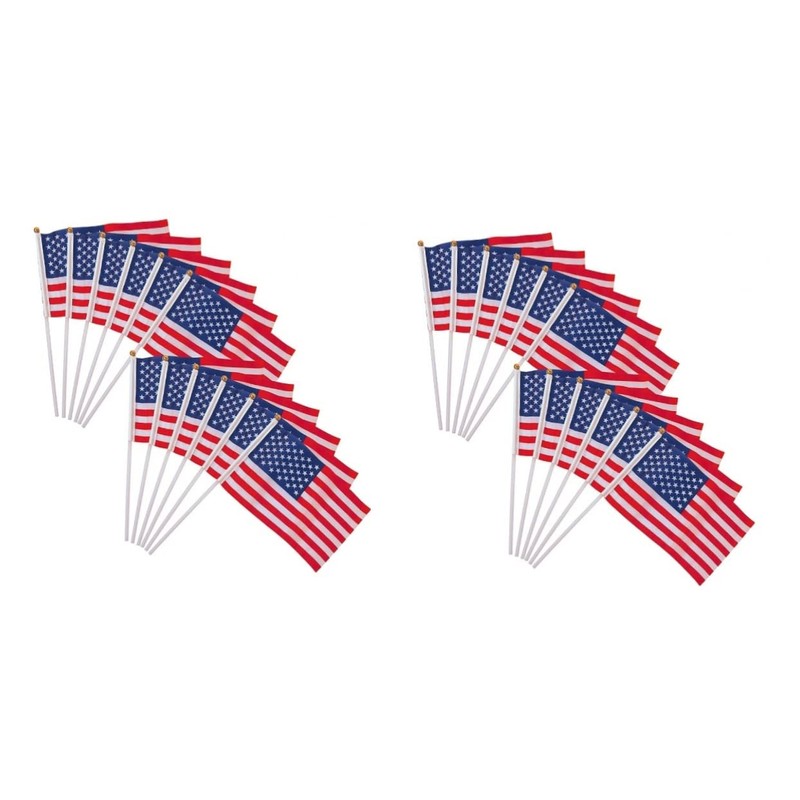 Sosoport 2sets American Flags Hand Waving Mini Usa Flag 14x21cm