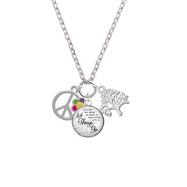 Delight Jewelry Silvertone Large Multicolored Daisy on Peace Sign - Let Things Go Fall Zoey Charm Necklace, 28"