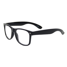 Clear Lens Geek Retro Unisex Glasses, Gloss Black Frame, Full UV Protection
