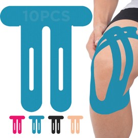 OK TAPE Nylon Kinesiology Tape for Knee, 10 Pcs Stretchable on Four Sides Precut Strips, Athletic Tape for Knee Support & Stability,Breathable and Hypoallergenic, Blue