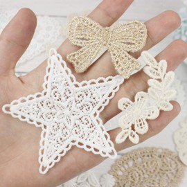IDONGCAI Daisy Flower Lace Applique Patch Set-Include Sunflower,Daisy,Bowknots,Swan,Leather Label,Buttons,Used for Clothes, Junk Journals,Office Decoration,Wedding Party, DIY Sew Crafts