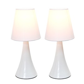 Simple Designs Home LT2042-WHT-2PK Valencia Colors 2 Pack Mini Touch Set with Fabric Shades Table Lamp, White/White, 2 Count